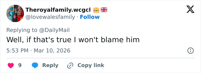 Screenshot of a social media comment discussing lip reader reveals of Prince William's tense words to family at royal gathering.