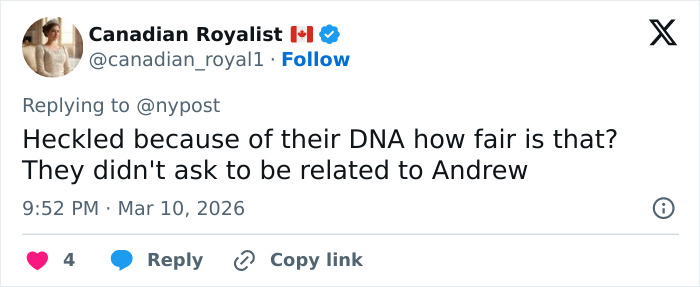 Tweet from Canadian Royalist discussing family tension after Andrew's arrest in largest royal gathering since then.
