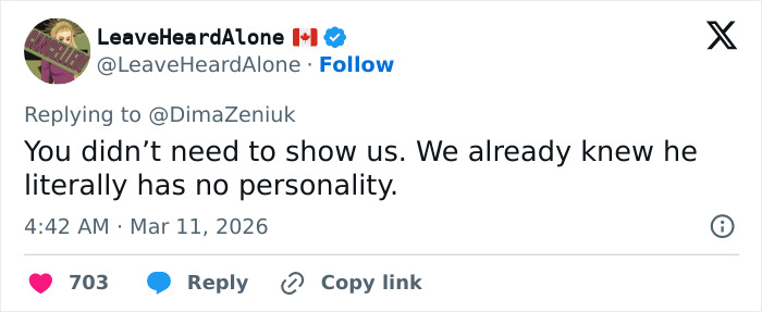 Tweet reply criticizing Elon Musk, questioning his personality, with engagement stats and user handle visible.