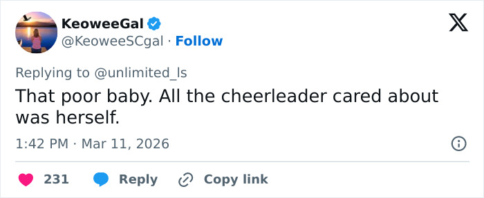 Screenshot of a tweet discussing cheerleader Laken Snelling&rsquo;s Snapchat history related to her newborn&rsquo;s passing.