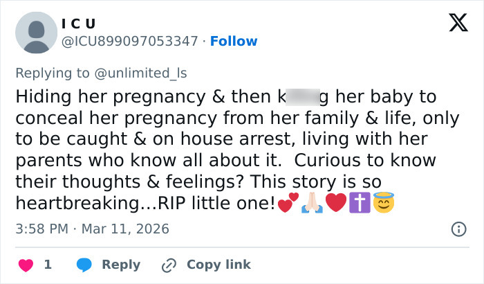 Screenshot of a Twitter reply discussing cheerleader Laken Snelling&rsquo;s Snapchat history and the passing of her newborn.