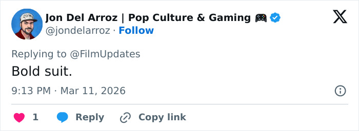 Screenshot of social media post showing fan reaction discussing Ryan Gosling&rsquo;s premiere appearance sparking speculation.