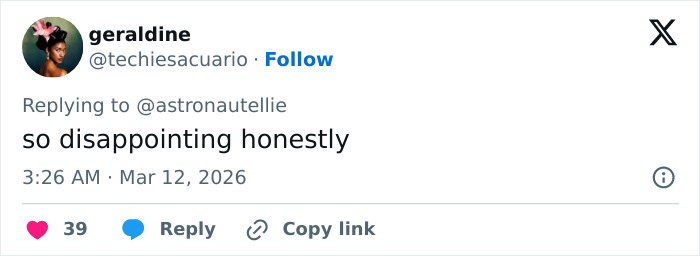 Screenshot of a tweet from user geraldine expressing disappointment, related to Pedro Pascal controversy and fan blocking.