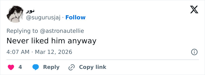 Tweet from user @sugurusjaj posted on March 12, 2026, commenting negatively amid Pedro Pascal blocking fans controversy.