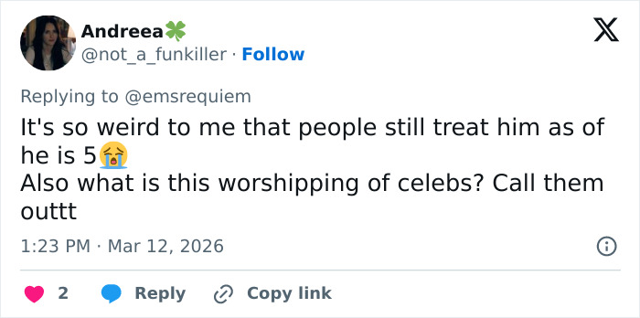 Twitter user commenting on celebrity worship during a discussion about Pedro Pascal and rumored boyfriend controversy.