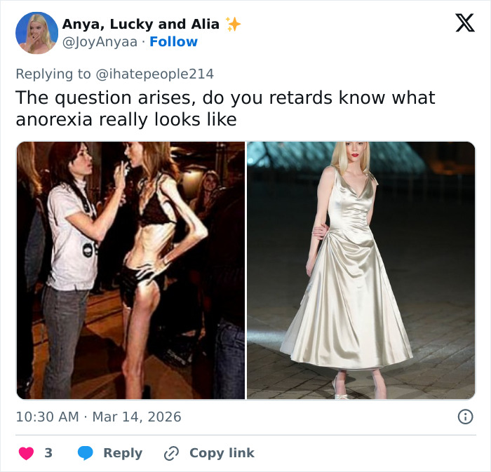 Side-by-side images showing extreme thinness and Anya Taylor-Joy in a satin dress sparking Hollywood trend concerns.