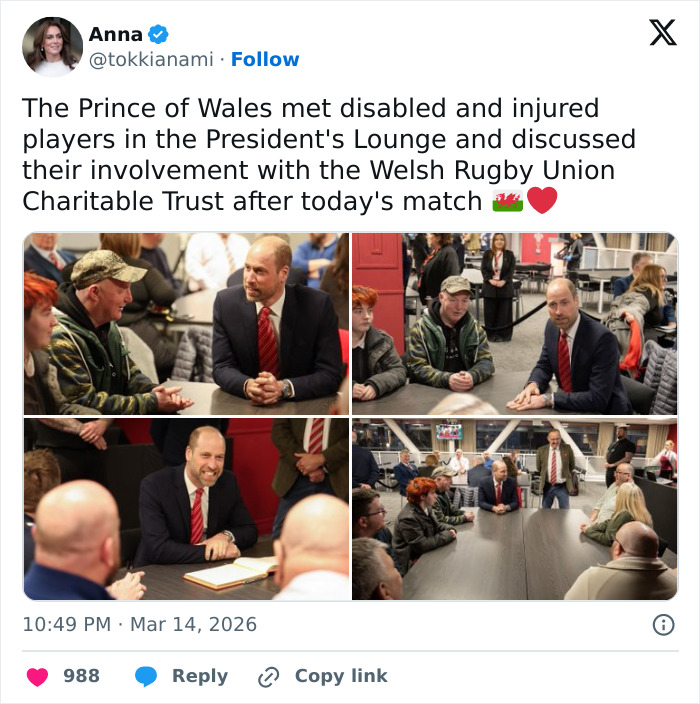 Prince William engaging with disabled and injured players in a meeting, highlighting his involvement and getting into character.