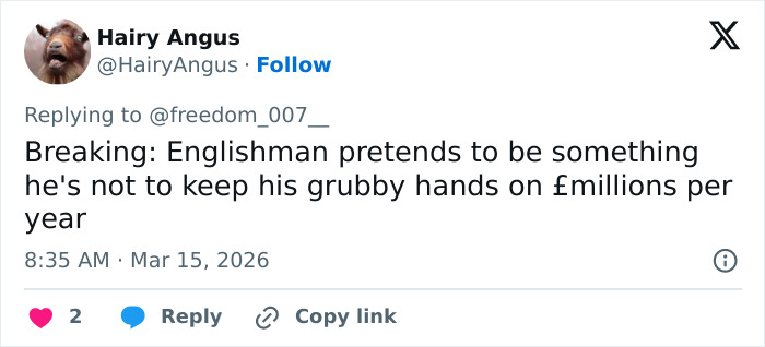 Screenshot of a viral tweet commenting on Prince William getting into character and pretending for financial gain.