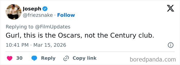 Tweet by Joseph criticizing Kylie Jenner’s Oscars outfit, sparking backlash over her inappropriate style at the event. Tweet by Joseph criticizing Kylie Jenner’s Oscars outfit, sparking backlash over her inappropriate style at the event.