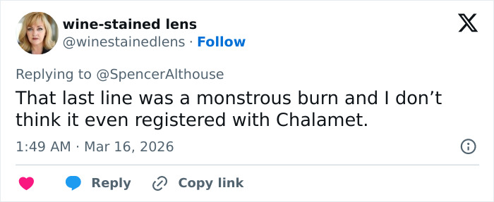 Tweet discussing Conan O’Brien facing backlash over awkward b*m drum joke about Timothée Chalamet during Oscars 2026 monologue. Tweet discussing Conan O’Brien facing backlash over awkward b*m drum joke about Timothée Chalamet during Oscars 2026 monologue.
