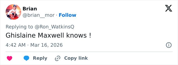 Tweet by user Brian with a comment about Ghislaine Maxwell, related to the major update in search for Madeleine McCann.