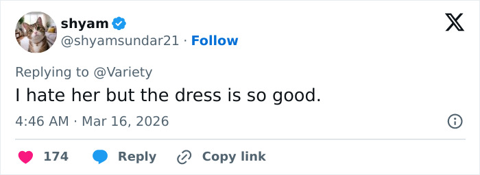 Fan tweet reacting to Kim Kardashian’s Oscars party look, sparking discussions about more work done and odd details noticed.
