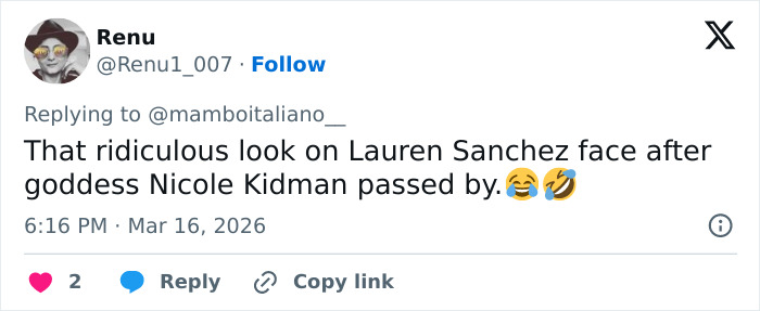 Fan reaction tweet about Oscars party drama highlighting Nicole Kidman’s weird moment with Lauren Sánchez. Fan reaction tweet about Oscars party drama highlighting Nicole Kidman’s weird moment with Lauren Sánchez.