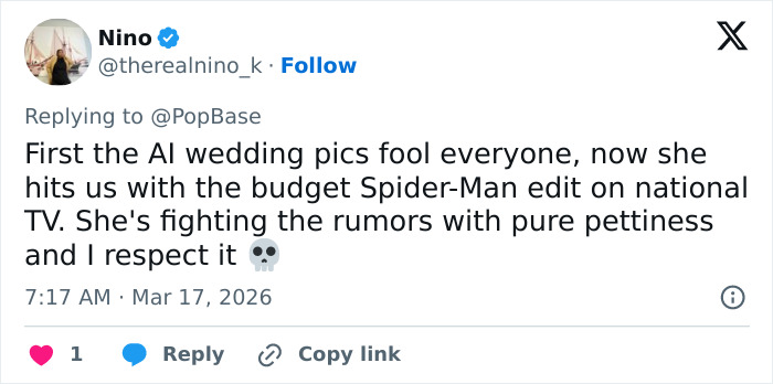 Tweet discussing Zendaya and Tom Holland marriage rumors, addressing wedding footage and fan reactions on social media.