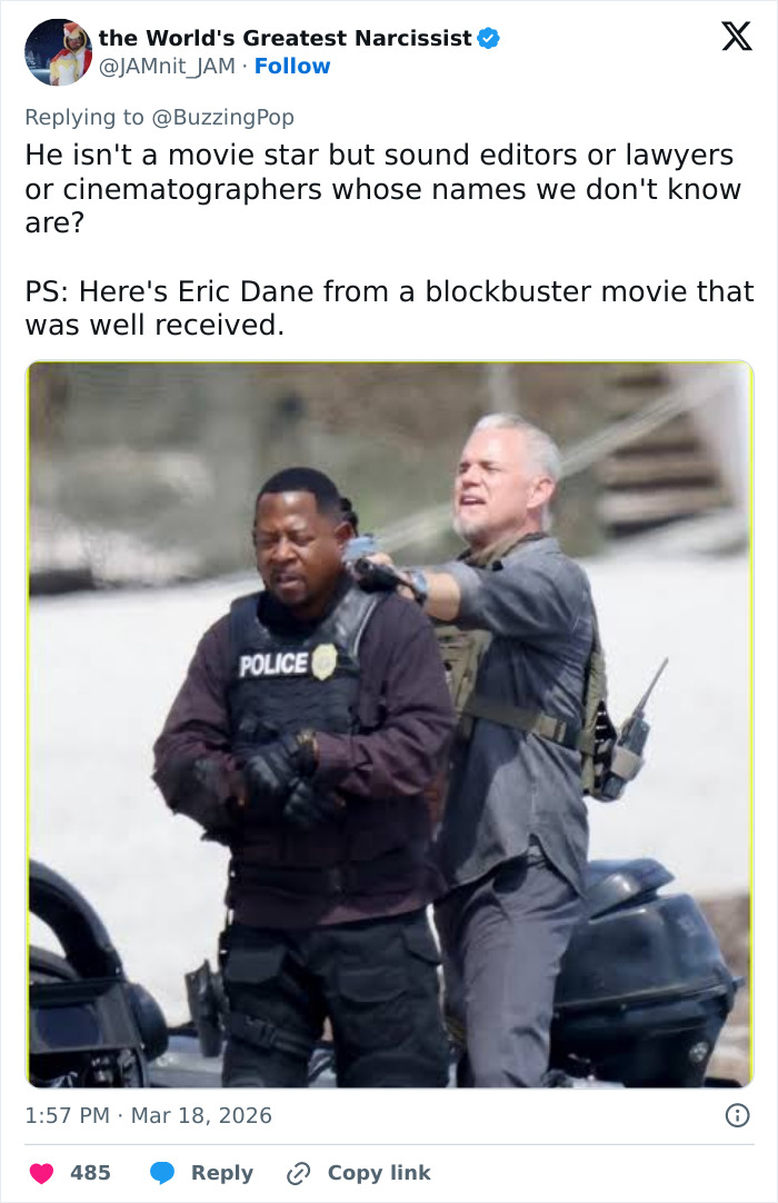Eric Dane in police tactical gear on set, related to Shonda Rhimes defending Oscars' In Memoriam exclusion decision.