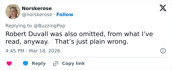 Screenshot of a tweet discussing Shonda Rhimes defending Oscars' decision to exclude Eric Dane from In Memoriam tribute.