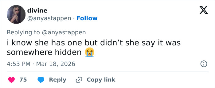 Screenshot of a social media reply discussing Anya Taylor-Joy’s latest interview appearance and odd detail noticed by fans.