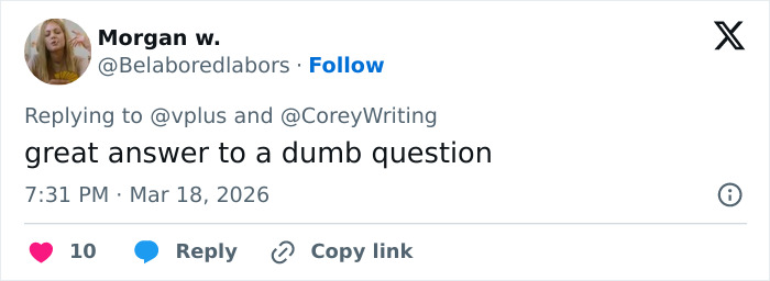 Twitter reply from Morgan w. criticizing Craig Melvin’s awkward Today interview with Anya Taylor‑Joy, receiving 10 likes.