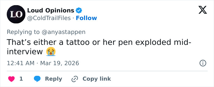 Tweet from Loud Opinions discussing an odd detail spotted during Anya Taylor-Joy’s latest interview appearance.