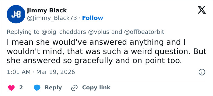 Tweet from Jimmy Black discussing Anya Taylor-Joy's graceful response in an awkward Today interview with Craig Melvin.