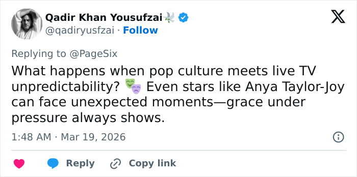 Tweet screenshot showing a comment on Craig Melvin facing backlash over an awkward Today interview with Anya Taylor-Joy.