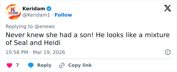 Screenshot of a tweet reacting to Heidi Klum’s son’s look, sparking netizens’ surprise after their premiere appearance. Screenshot of a tweet reacting to Heidi Klum’s son’s look, sparking netizens’ surprise after their premiere appearance.