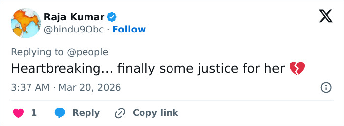 Tweet de Raja Kumar expressando desgosto e apoio à mãe que recebeu mais de US$ 20 milhões em indenização após a negação do pedido de trabalho em casa.