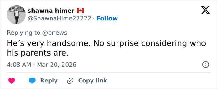 Tweet praising Heidi Klum's son for his handsome look, surprising netizens after a premiere appearance together. Tweet praising Heidi Klum's son for his handsome look, surprising netizens after a premiere appearance together.