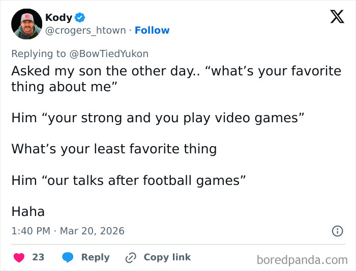 Parent-kid conversation showing humor about favorite and least favorite things, highlighting funny parent-kid moments.
