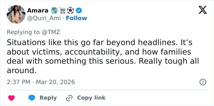 Tweet de Amara discutindo o impacto nas famílias depois que a irmã de Joseph Duggar, Jill, se pronunciou. Tweet de Amara discutindo o impacto nas famílias depois que a irmã de Joseph Duggar, Jill, se pronunciou.