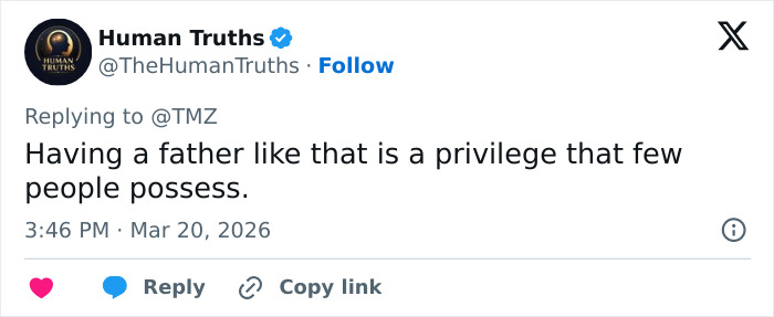 Tweet de Human Truths respondendo ao TMZ sobre os filhos de Chuck Norris quebrando o silêncio após a morte repentina de seu pai.