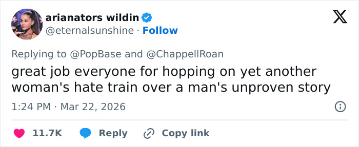 Screenshot of a Twitter reply defending Chappell Roan amid backlash involving Jude Law’s 11-year-old daughter controversy. Screenshot of a Twitter reply defending Chappell Roan amid backlash involving Jude Law’s 11-year-old daughter controversy.