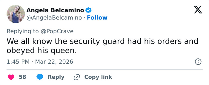 Screenshot of a tweet replying to PopCrave about security guard orders during controversy involving Chappell Roan. Screenshot of a tweet replying to PopCrave about security guard orders during controversy involving Chappell Roan.