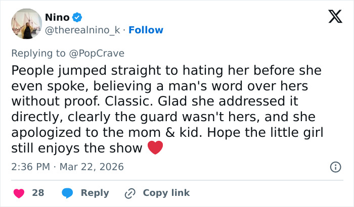 Alt text: Screenshot of a tweet discussing Chappell Roan addressing backlash related to Jude Law's daughter incident. Alt text: Screenshot of a tweet discussing Chappell Roan addressing backlash related to Jude Law's daughter incident.