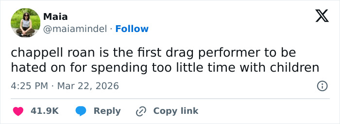 Tweet by Maia criticizing Chappell Roan related to time spent with children amid Jude Law's ex dispute.