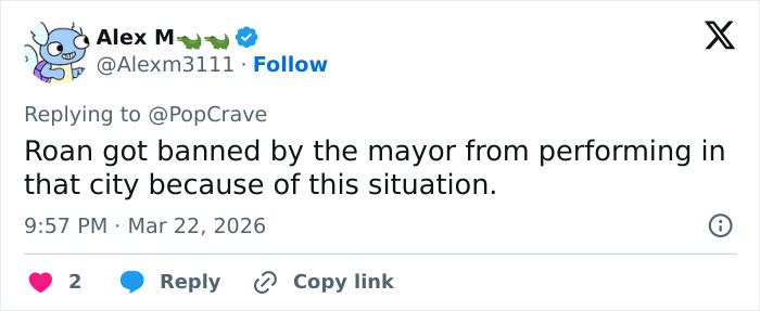 Tweet from Alex M responding to Chappell Roan controversy involving bodyguard and Jude Law's ex.