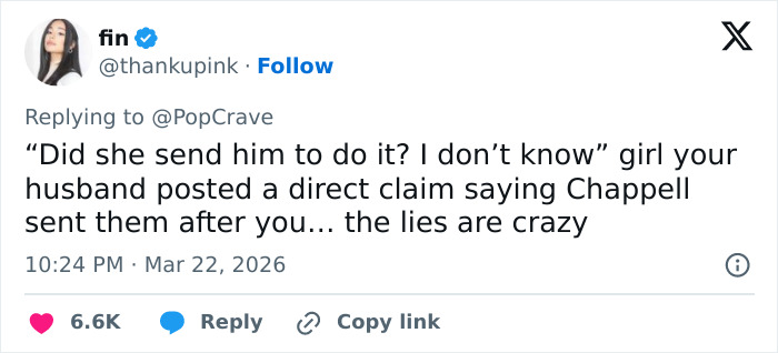 Social media post calling out Chappell Roan amid Jude Law's ex controversy over bodyguard incident.