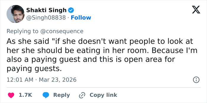 Tweet screenshot of Shakti Singh responding about bodyguard incident involving Chappell Roan and Jude Law's ex dispute.