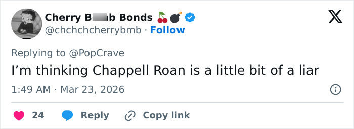 Screenshot of a tweet calling out Chappell Roan amid Jude Law's ex challenging bodyguard dispute remarks.