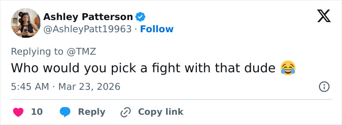 Screenshot of a tweet replying to TMZ about Reacher star Alan Ritchson under investigation after altercation caught on video.
