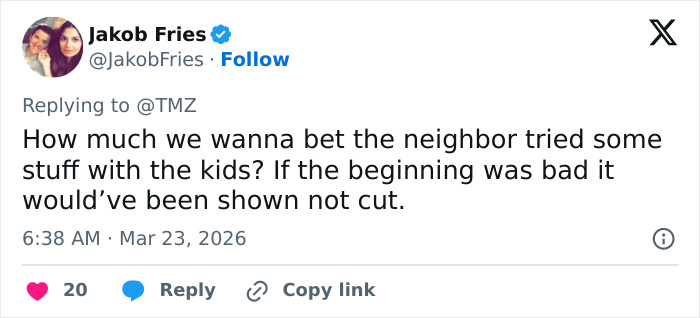 Screenshot of a tweet responding to TMZ about an altercation, mentioning Reacher star Alan Ritchson under investigation.