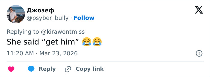 Screenshot of a tweet replying about Chappell Roan siccing security on a fan with laughing emojis. Screenshot of a tweet replying about Chappell Roan siccing security on a fan with laughing emojis.