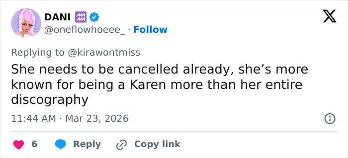 Screenshot of a social media reply criticizing Chappell Roan amid fan backlash over security incident. Screenshot of a social media reply criticizing Chappell Roan amid fan backlash over security incident.