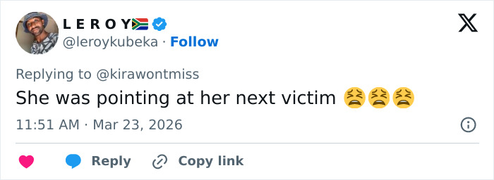 Tweet showing user Leroy Kubeka replying about Chappell Roan siccing security on a fan with angry face emojis visible. Tweet showing user Leroy Kubeka replying about Chappell Roan siccing security on a fan with angry face emojis visible.