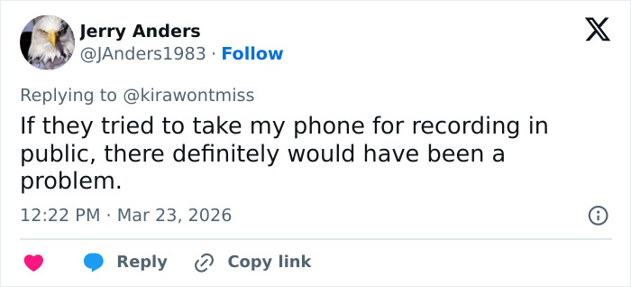 Screenshot of a tweet by Jerry Anders discussing recording phones and referencing Chappell Roan siccing security on fan backlash. Screenshot of a tweet by Jerry Anders discussing recording phones and referencing Chappell Roan siccing security on fan backlash.
