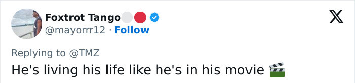 Tweet showing user commenting on an altercation involving Reacher star Alan Ritchson, mentioning movie reference.