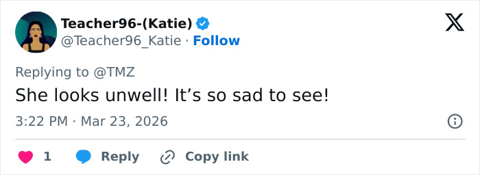 User comment on social media expressing concern over Kelly Osbourne and fiancé Sid Wilson’s reported split after her dramatic transformation.