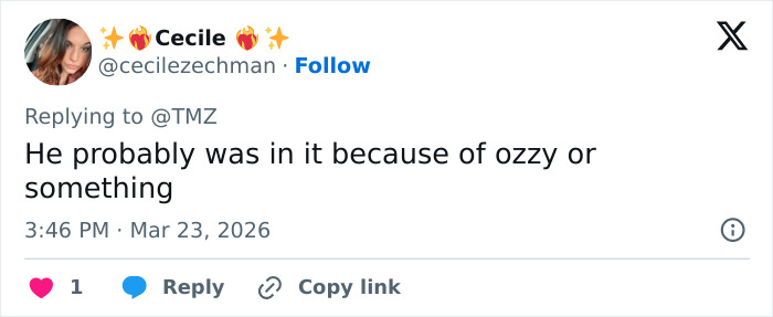 Twitter reply by user Cecile discussing a possible connection involving Kelly Osbourne and fiancé Sid Wilson.