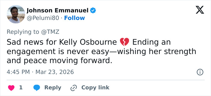 Tweet discussing Kelly Osbourne and fiancé Sid Wilson's reported split following her dramatic transformation.