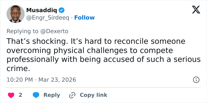 Screenshot of a tweet reacting to the man with no arms or legs accused of slaying passenger and driving off with body.